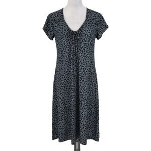 Fresh Produce Dress Womens Medium Gray Black Pleated Ruched T-shirt Pullover